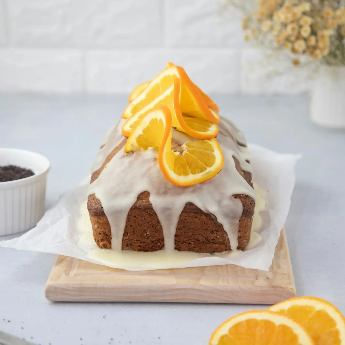 Orange Cake — Fresh orange, light glaze.
